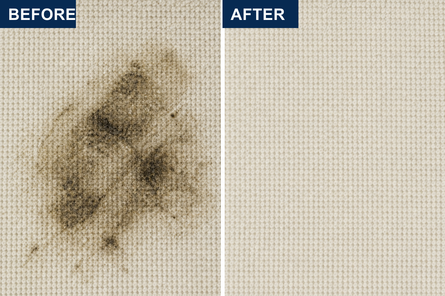 Before and after grease stain removal on light fabric with LVX Ultra.